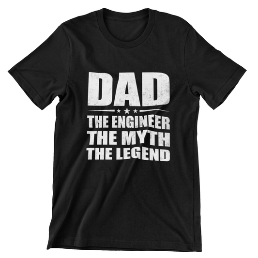 DAD THE ENGINEER THE MYTH THE LEGEND T-Shirt in black and dark grey