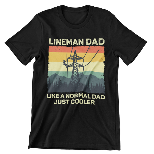 Vintage lineman dad t-shirt with power tower and retro sunset design