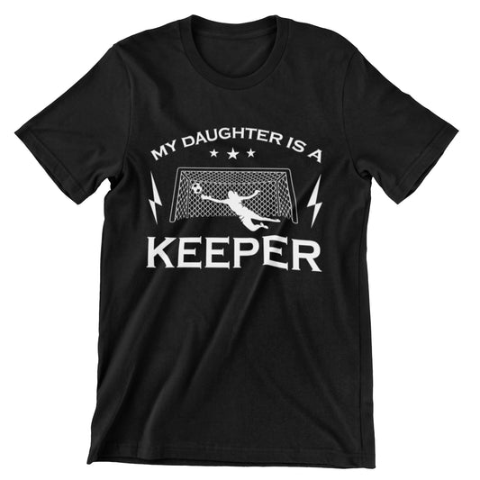 My Daughter is a Keeper t-shirt with soccer goalkeeper graphic – perfect for proud soccer parents