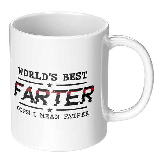 World's Best Farter Mug - Funny Oops I Mean Father - 11oz White Ceramic Coffee Cup Gift for Father's Day or Birthday