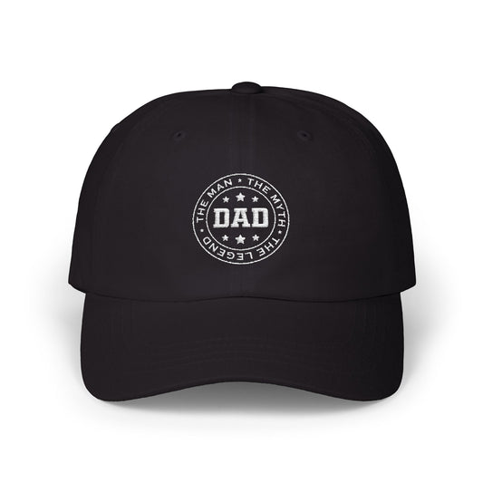 baseball cap with bold white embroidery that reads “The Man The Myth The Legend Dad” – gift hat for fathers