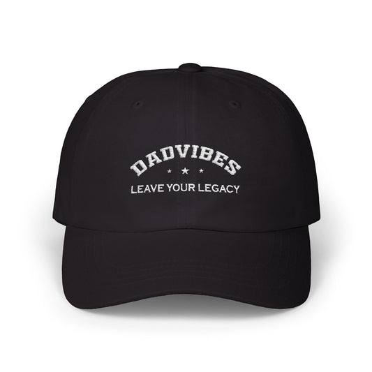 hat with bold white “DadVibes Leave Your Legacy” embroidered design and star accents