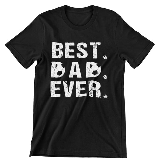 Best Dad Ever soccer t-shirt with bold text and soccer ball graphics – perfect for soccer-loving dads