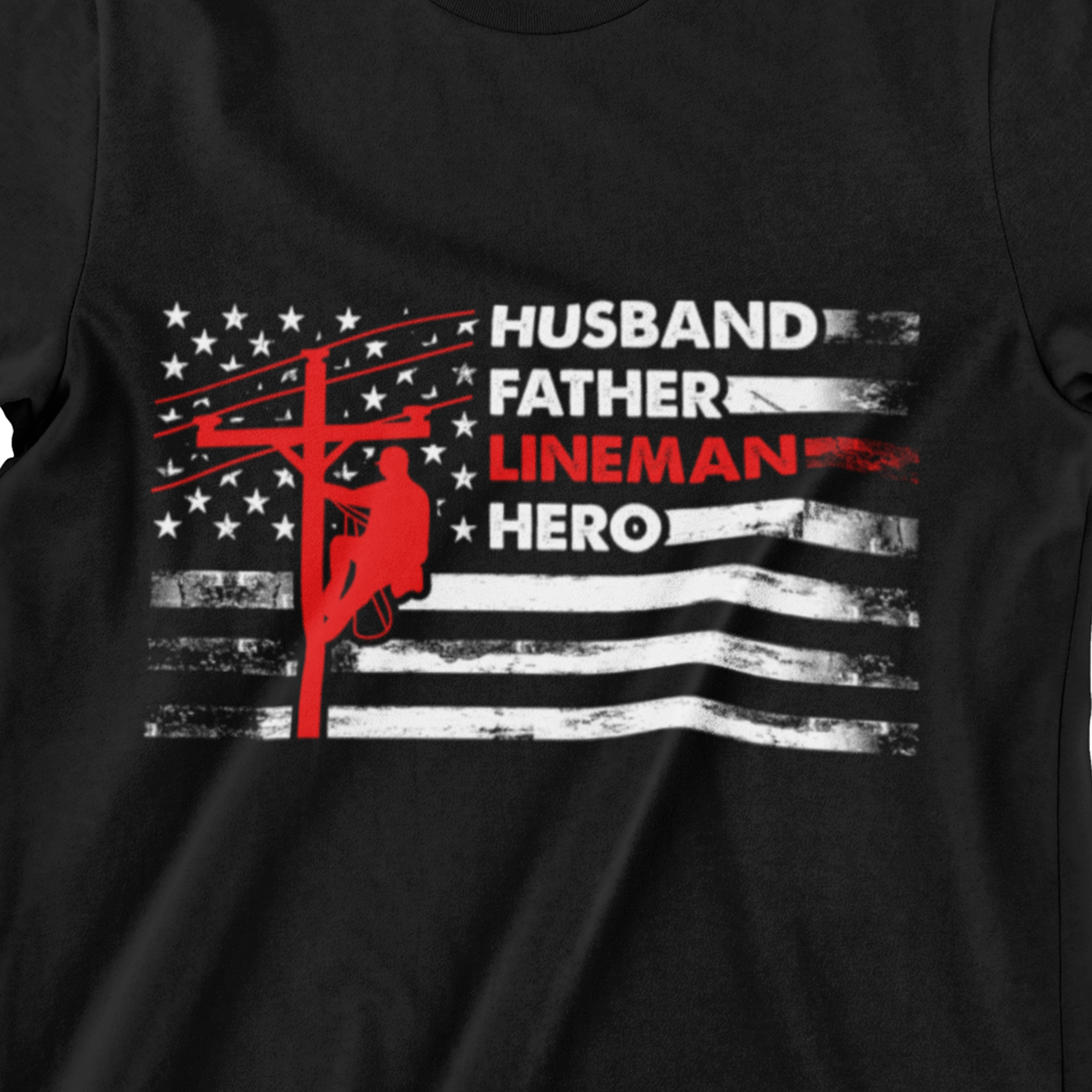 Close-up View of Patriotic Lineman Design on T-Shirt