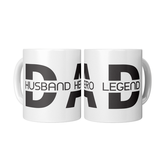 Dad Husband Hero Legend Mug - 11oz White Ceramic Coffee Cup Father's Day or Birthday Gift for Dad or Husband