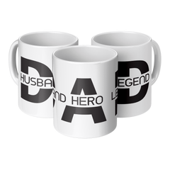 Dad Husband Hero Legend Mug - 11oz White Ceramic Coffee Cup Father's Day or Birthday Gift for Dad or Husband