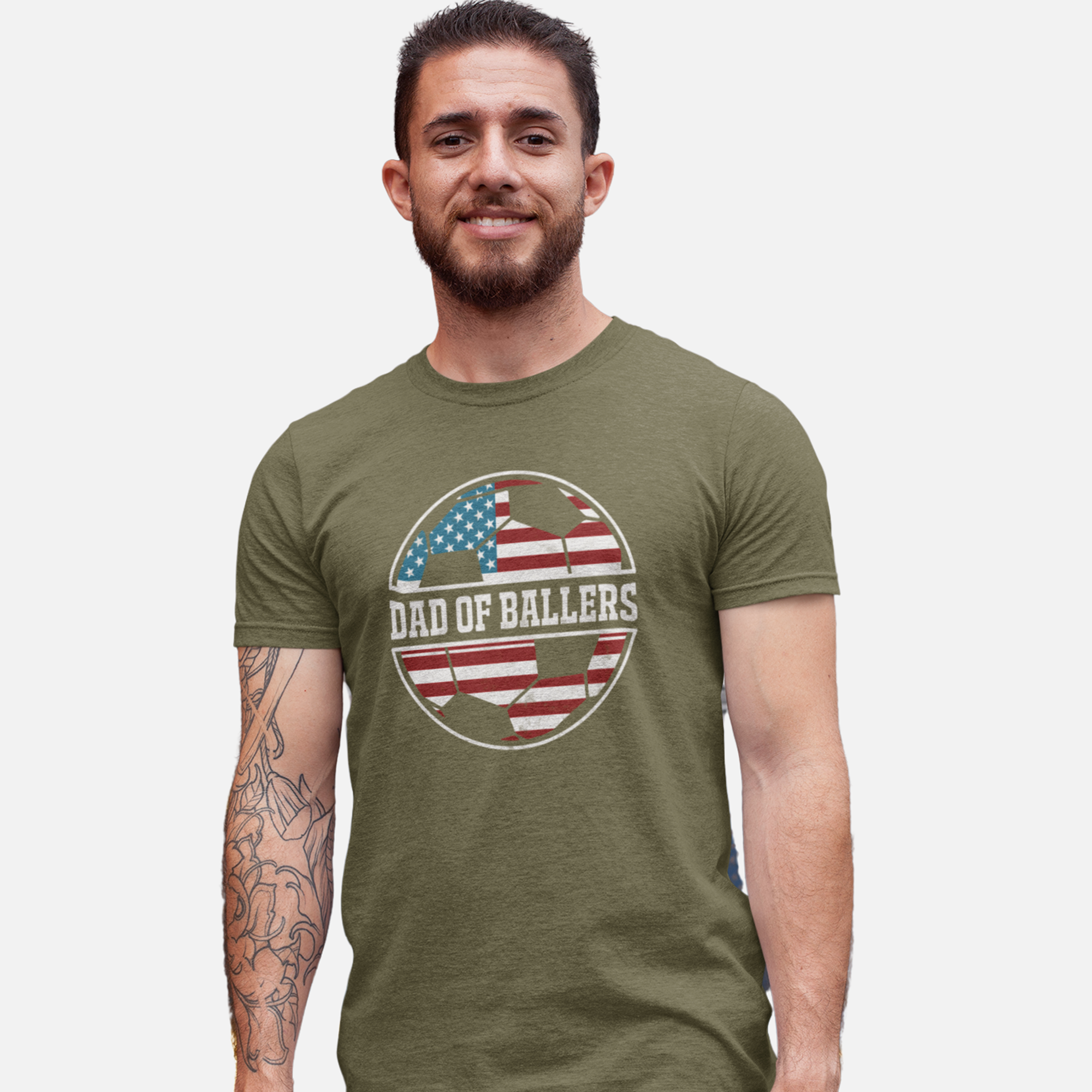 Dad of Ballers T-Shirt - Soccer Ball American Flag Design