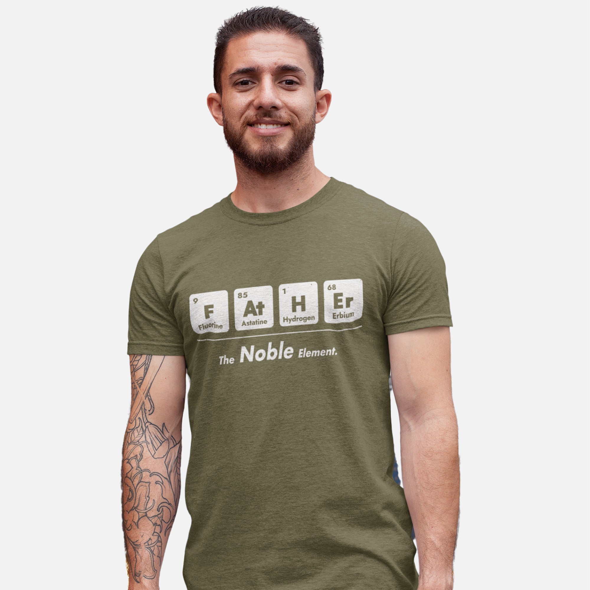 Father The Noble Element T-Shirt with periodic table chemistry design spelling FATHER