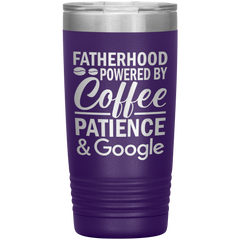 Stainless Steel Tumbler with “Fatherhood Powered by Coffee, Patience & Google” Quote – Funny Gift for Modern Dads