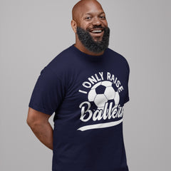 I Only Raise Ballers soccer parent t-shirt with soccer ball graphic – perfect for athletic moms and dads