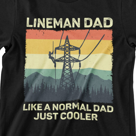 Vintage lineman dad t-shirt with power tower and retro sunset design