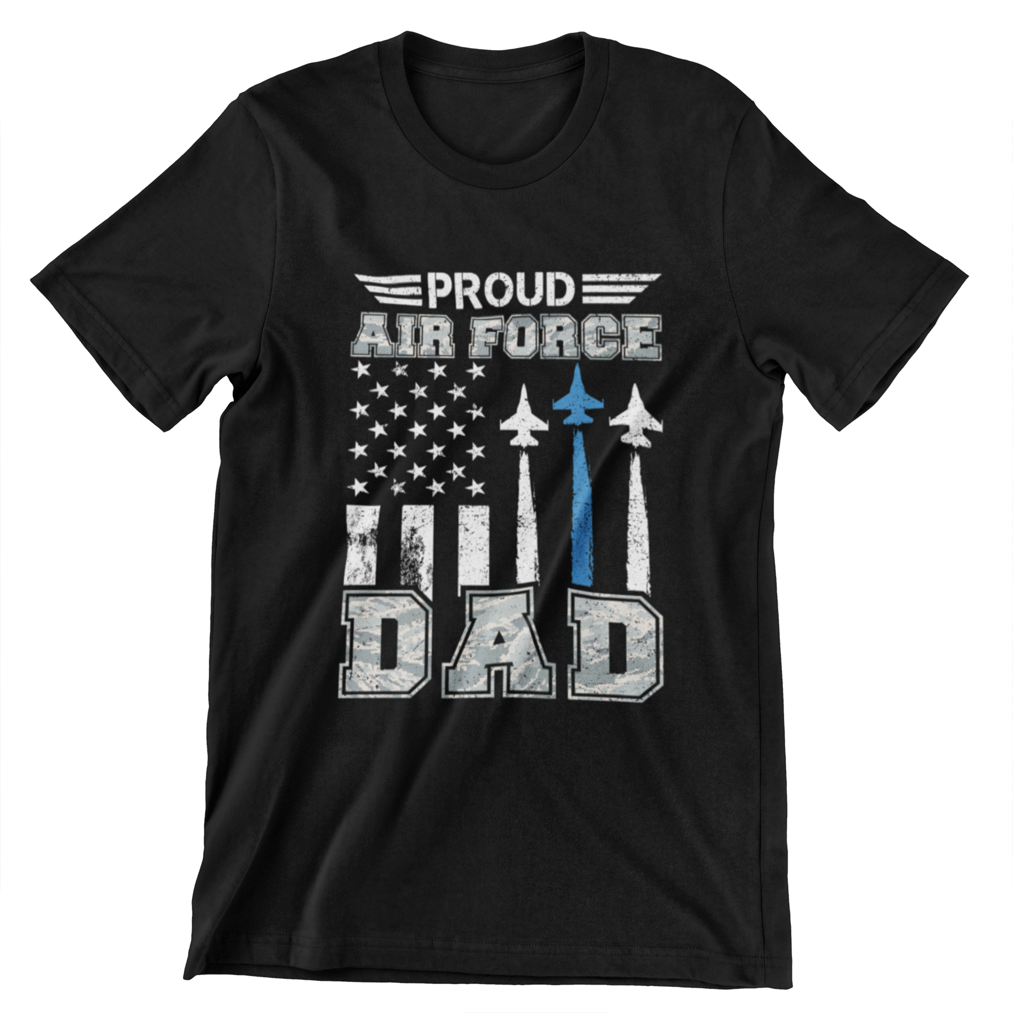 Proud Air Force Dad T-Shirt – Fighter Jets and American Flag Design