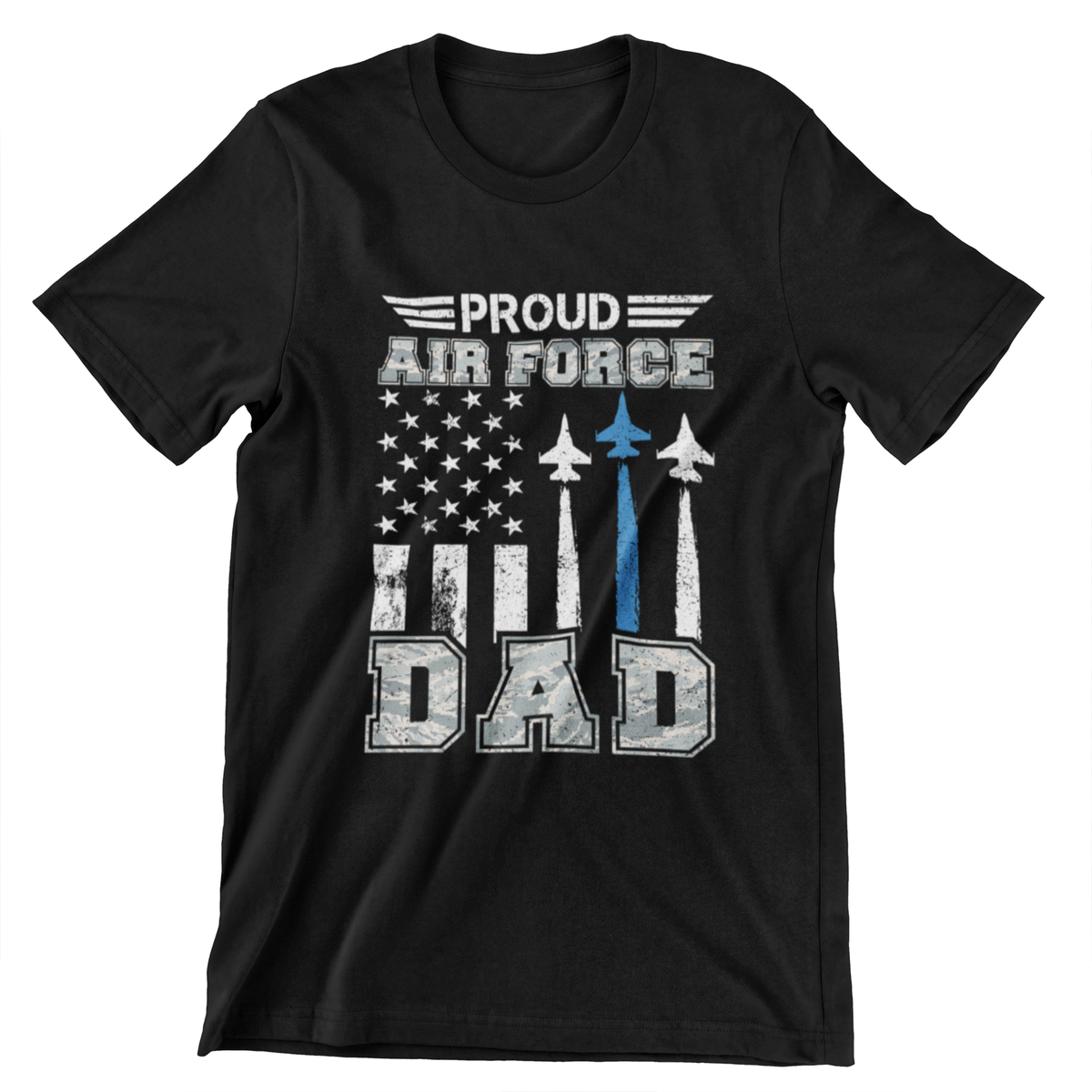 Proud Air Force Dad T-Shirt – Fighter Jets and American Flag Design