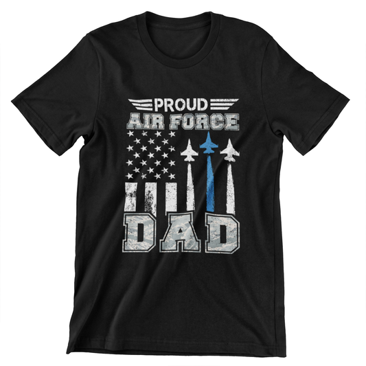 Proud Air Force Dad T-Shirt – Fighter Jets and American Flag Design