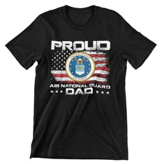 Proud Air National Guard Dad T-shirt with Air Force seal and American flag design