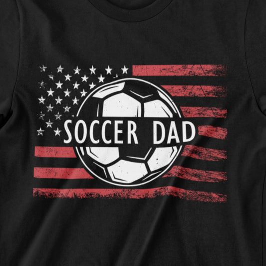 Soccer Dad T-Shirt - American Flag and Soccer Ball Design