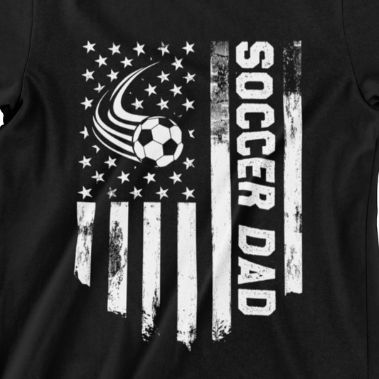 Soccer Dad Graphic Tee – American Flag and Soccer Ball Design