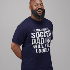Warning Soccer Dad shirt with soccer goal graphic – perfect for passionate soccer dads
