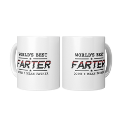 World's Best Farter Mug - Funny Oops I Mean Father - 11oz White Ceramic Coffee Cup Gift for Father's Day or Birthday