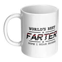 World's Best Farter Mug - Funny Oops I Mean Father - 11oz White Ceramic Coffee Cup Gift for Father's Day or Birthday