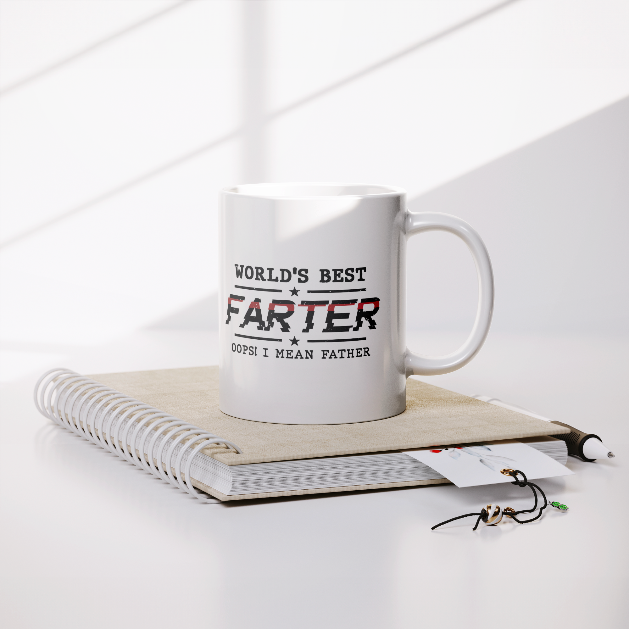 World's Best Farter Mug - Funny Oops I Mean Father - 11oz White Ceramic Coffee Cup Gift for Father's Day or Birthday