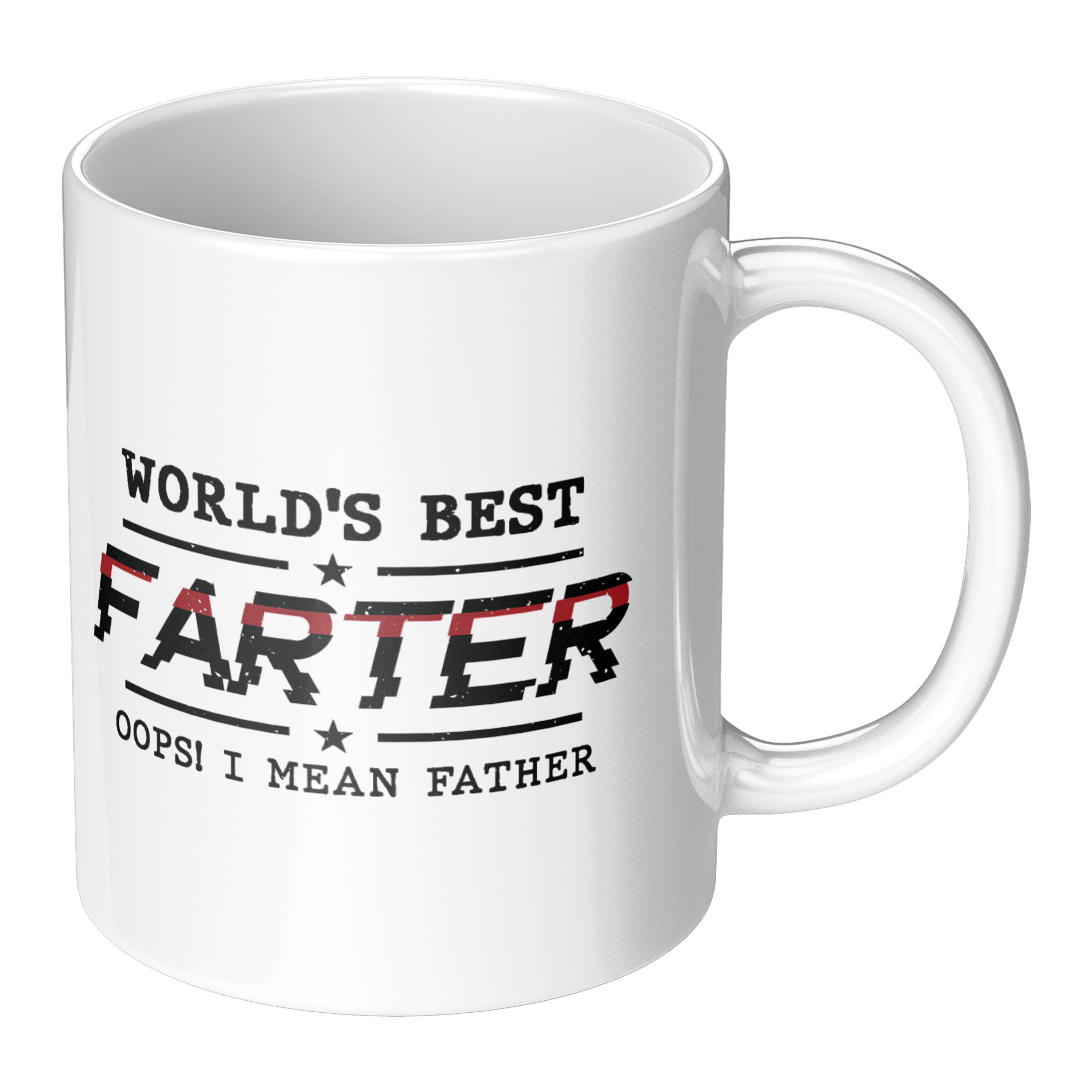 World's Best Farter Mug - Funny Oops I Mean Father - 11oz White Ceramic Coffee Cup Gift for Father's Day or Birthday