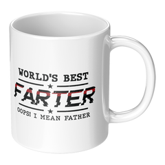 World's Best Farter Mug - Funny Oops I Mean Father - 11oz White Ceramic Coffee Cup Gift for Father's Day or Birthday